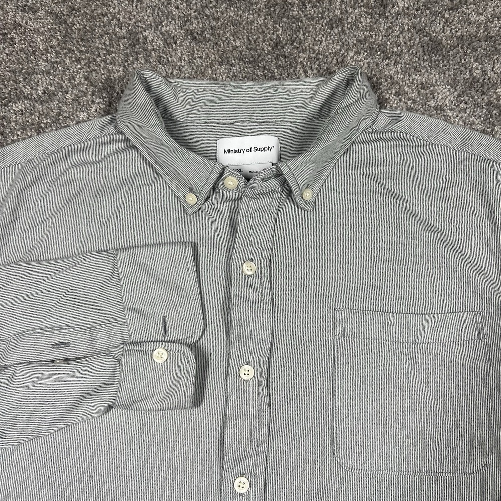 Ministry Of Supply Shirt Mens XXL Gray Striped Knit Button Down Slim Stretch - Picture 1 of 8